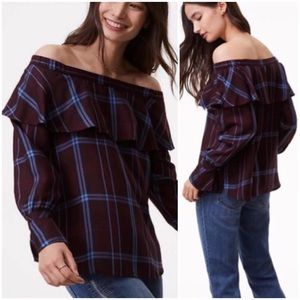 Loft plaid off the shoulder ruffled top Whimsigoth blouse Western NWT Size XS
